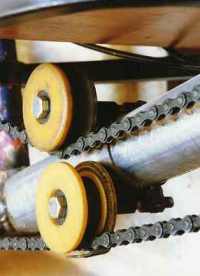 Closeup of double guide wheels